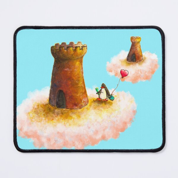 Item preview, Penguin builds sandcastle home on clouds in blue sky designed and sold by PenguinGirl-Art.