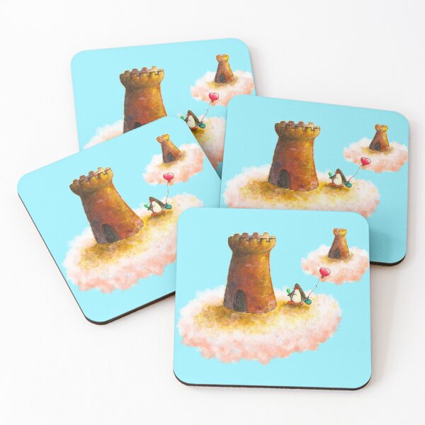 Item preview, Penguin builds sandcastle home on clouds in blue sky designed and sold by PenguinGirl-Art.