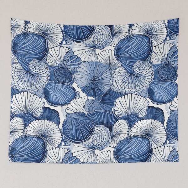 Item preview, White and Blue Ocean Seashells Pattern designed and sold by palaco210.