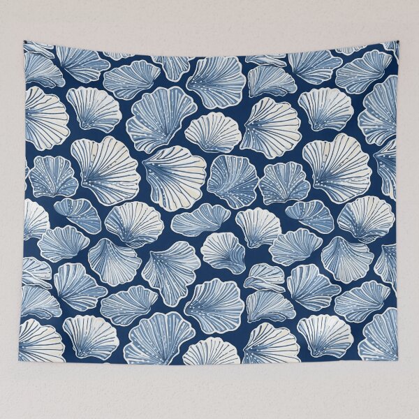 Item preview, White and Blue Ocean Seashells Pattern designed and sold by palaco210.