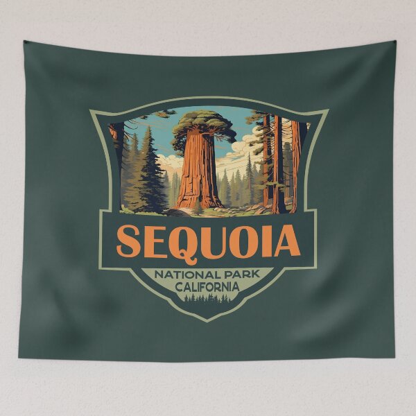 Item preview, Sequoia National Park Illustration Travel Retro Badge designed and sold by KrisSidDesigns.