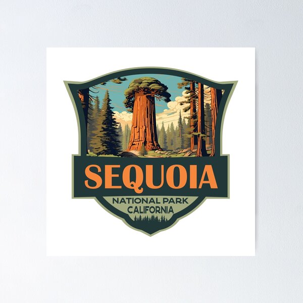 Item preview, Sequoia National Park Illustration Travel Retro Badge designed and sold by KrisSidDesigns.