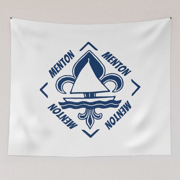 Item preview, Menton Monaco, Provence Alpes Cote d'Azur, France, Mediterranean Sea - French Seaside Resort - Navy Blue Vintage Sailor Logo - Sailing Boat with Heraldic Lily designed and sold by Vintage-TM.