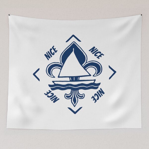 Item preview, Nice, Provence Alpes Cote d'Azur, France, Mediterranean Sea - French Seaside Resort - Navy Blue Vintage Sailor Logo - Sailing Boat with Heraldic Lily designed and sold by Vintage-TM.