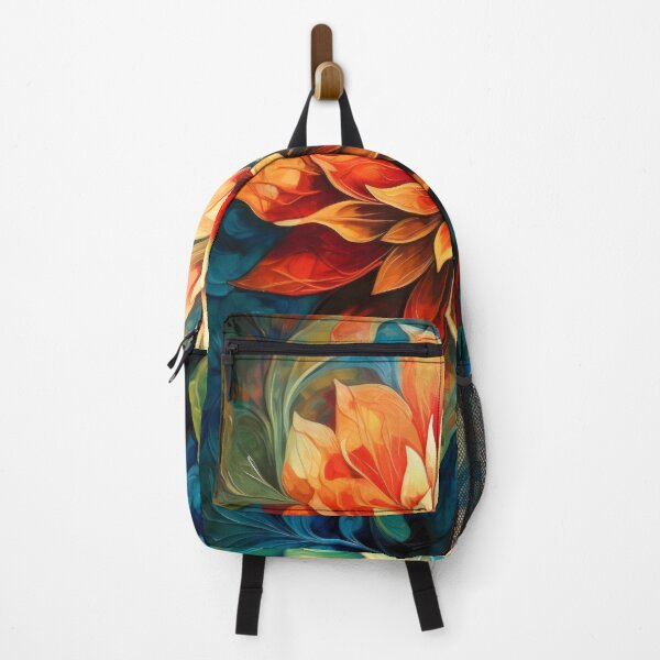 Item preview, Orange and yellow Dahlia flower on blue designed and sold by MargaretWiktor.