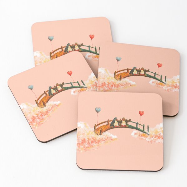 Item preview, Two penguins on their bridge in a pink sky designed and sold by PenguinGirl-Art.