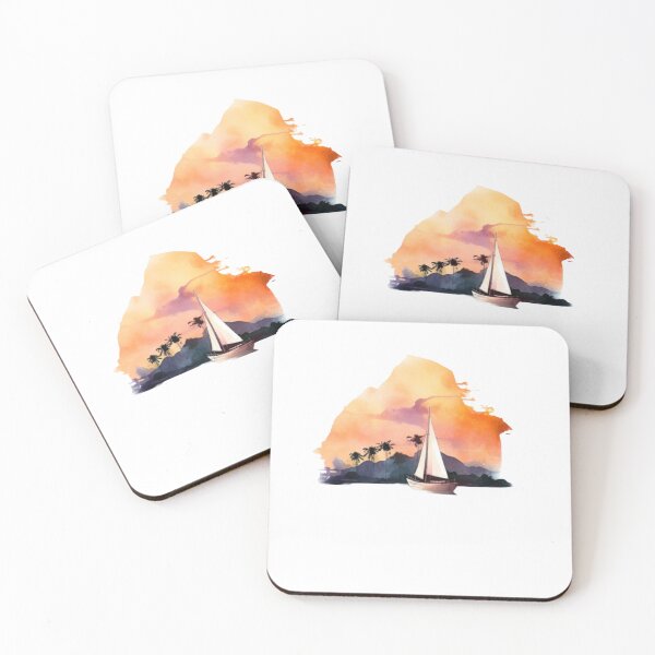 Artikelvorschau, Sailboat Tropical Island Sunset Watercolor entworfen und verkauft von tropicaltee.