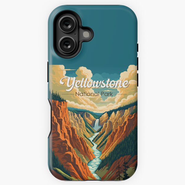 Artikel-Vorschau von Yellowstone-Nationalpark-Grand-Canyon-Illustration im Retro-Stil, designt und verkauft von KrisSidDesigns.