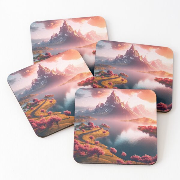 Item preview, Fantasy landscape, lake, mountains and flowering trees designed and sold by iguananick.