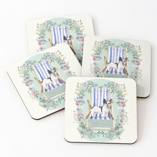 Item preview, French Bulldog with Deckchair and Wildflowers designed and sold by HugsAndPrints.