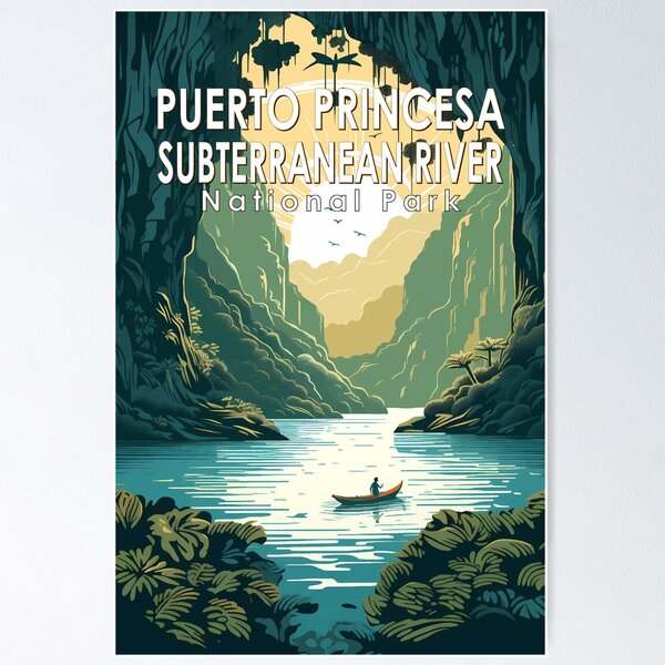 Aperçu de l'œuvre Parc national de la rivière souterraine de Puerto Princesa Philippines Voyage Art Vintage créée et vendue par KrisSidDesigns.