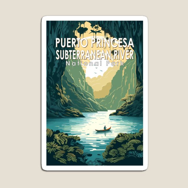 Vista previa del artículo con la obra «Parque Nacional del Río Subterráneo de Puerto Princesa Filipinas Arte de viaje Vintage», diseñado y vendido por KrisSidDesigns.