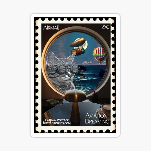 Steampunk Cat Airmail Returns - Aviation Dreaming Sticker