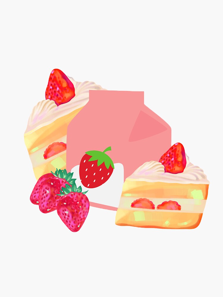 Kawaii Cat Eating a Slice of Strawberry Cake  Sticker for Sale by  Sereneluna