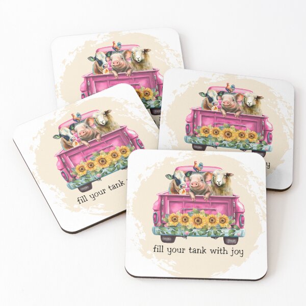 Item preview, Fill your tank with Joy- Pink truck- Farm animals truck- Cute animals- Sunflowers designed and sold by Janetlousart.