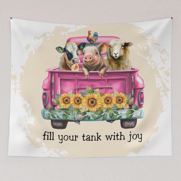 Item preview, Fill your tank with Joy- Pink truck- Farm animals truck- Cute animals- Sunflowers designed and sold by Janetlousart.