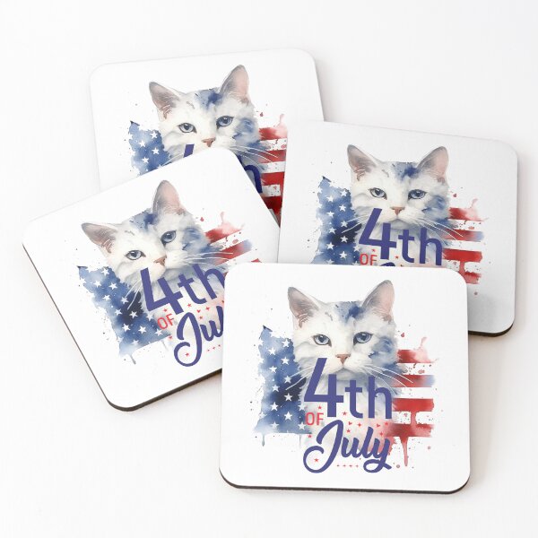 Item preview, White Cat: 4th of July designed and sold by MyMerryMary.