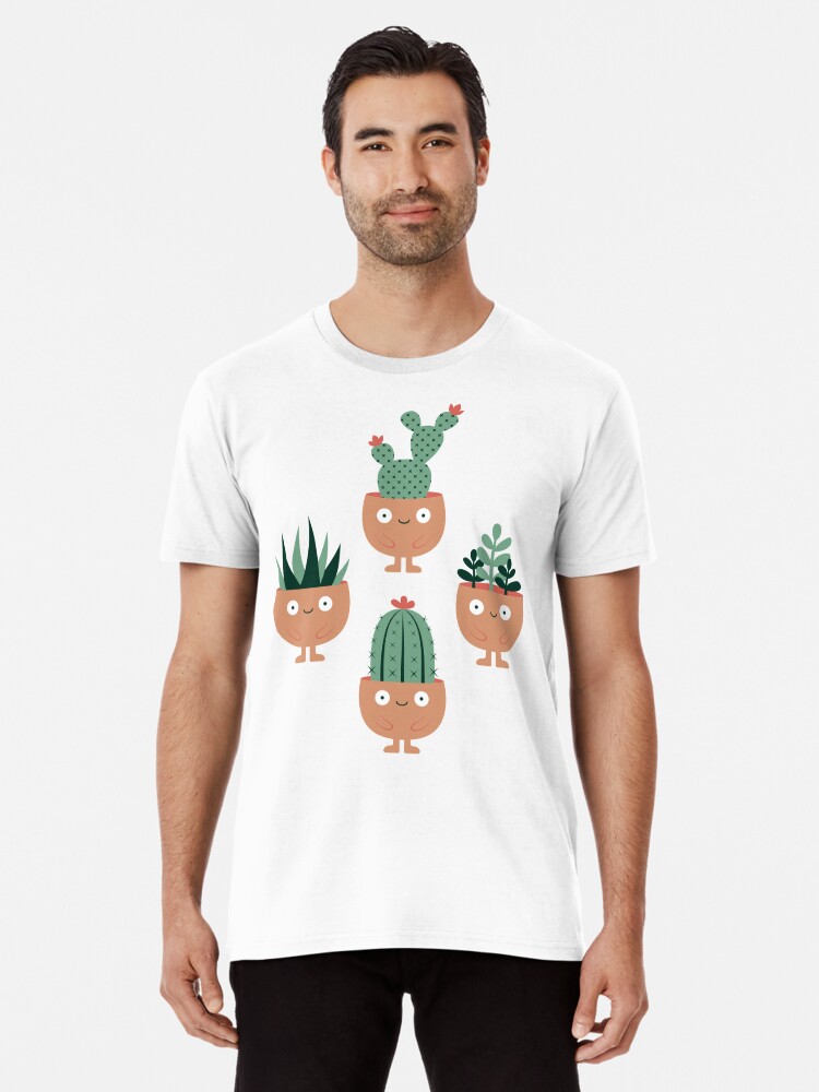 Premium T-Shirt, Cute terracotta pots with succulent hairstyles designed and sold by petitspixels