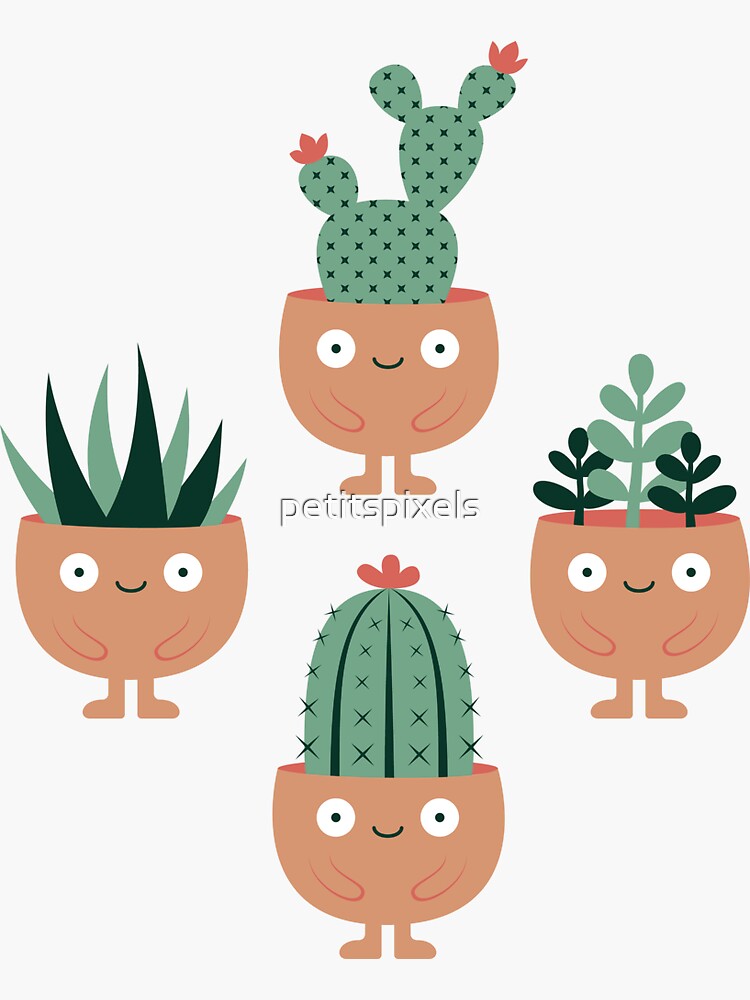 Thumbnail 3 of 3, Sticker, Cute terracotta pots with succulent hairstyles designed and sold by petitspixels.