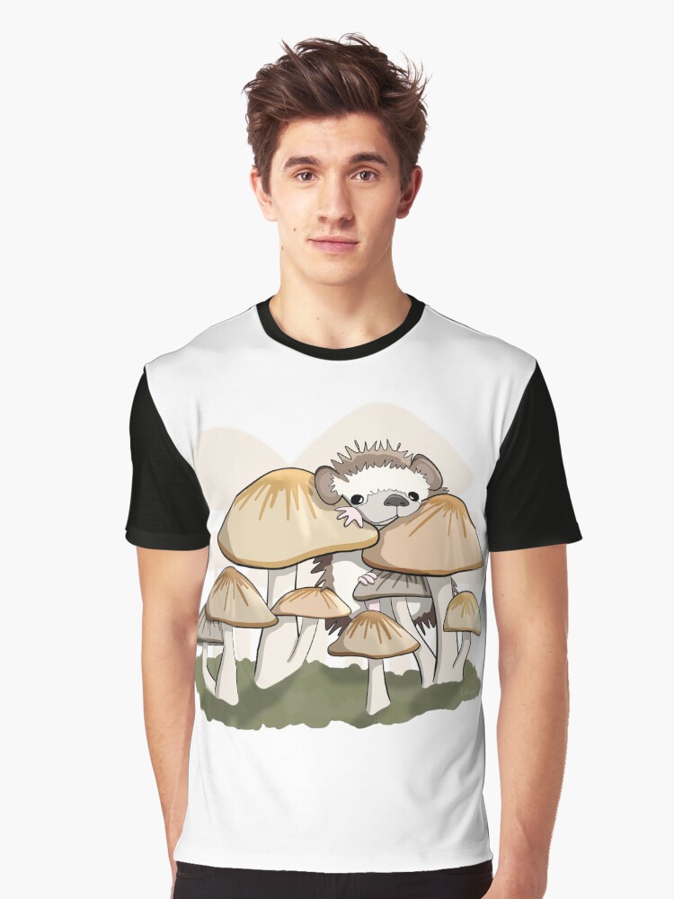 Thumbnail 1 of 5, Graphic T-Shirt, Hedgehog in the Mushrooms  designed and sold by RhondaLuluArt.