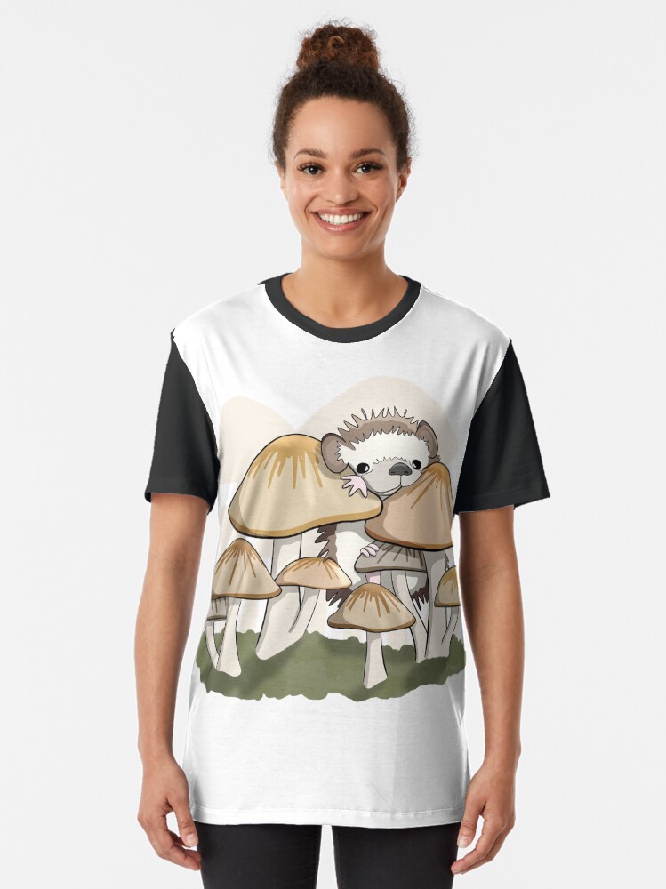 Thumbnail 2 of 5, Graphic T-Shirt, Hedgehog in the Mushrooms  designed and sold by RhondaLuluArt.