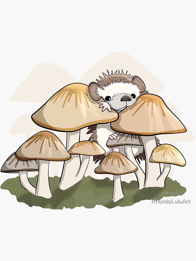 Thumbnail 3 of 3, Sticker, Hedgehog in the Mushrooms designed and sold by RhondaLuluArt.