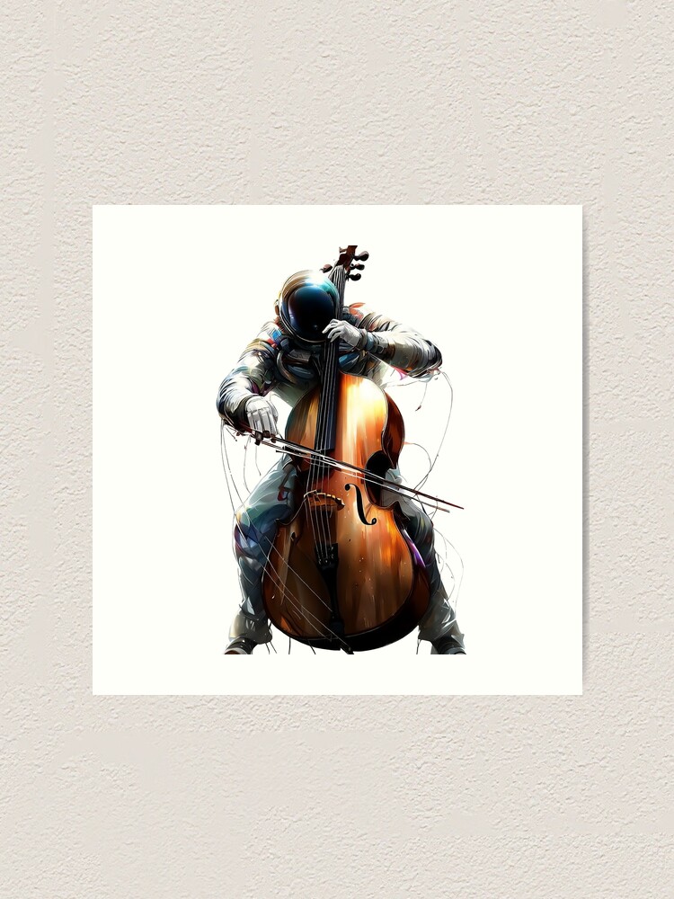 Colorful Cellist Astronaut playing on the cello