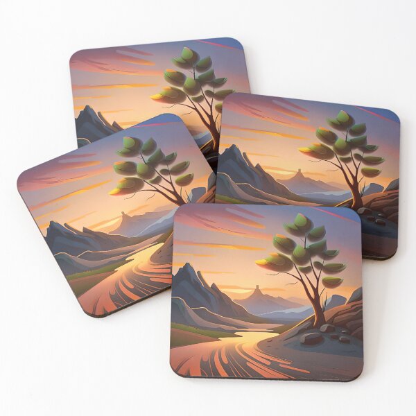 Item preview, A Joshua tree with a sunset by the river in cartoon style designed and sold by Dorkkens.