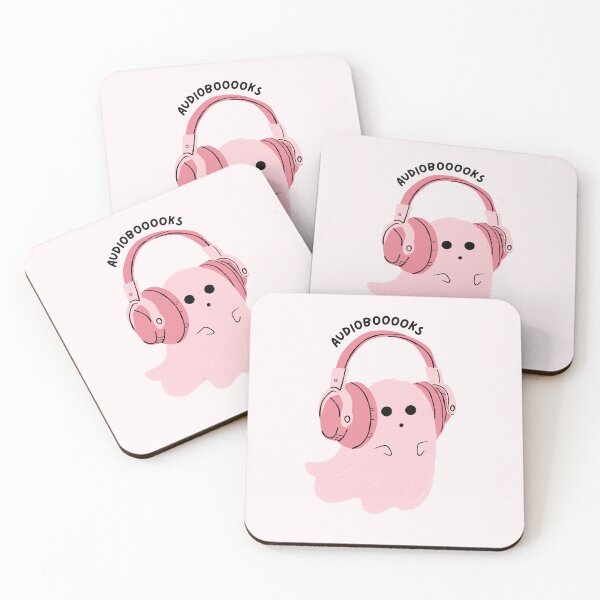 Item preview, audiobooooks - lindo fantasma rosa escuchando un audiolibro designed and sold by catdiasart.