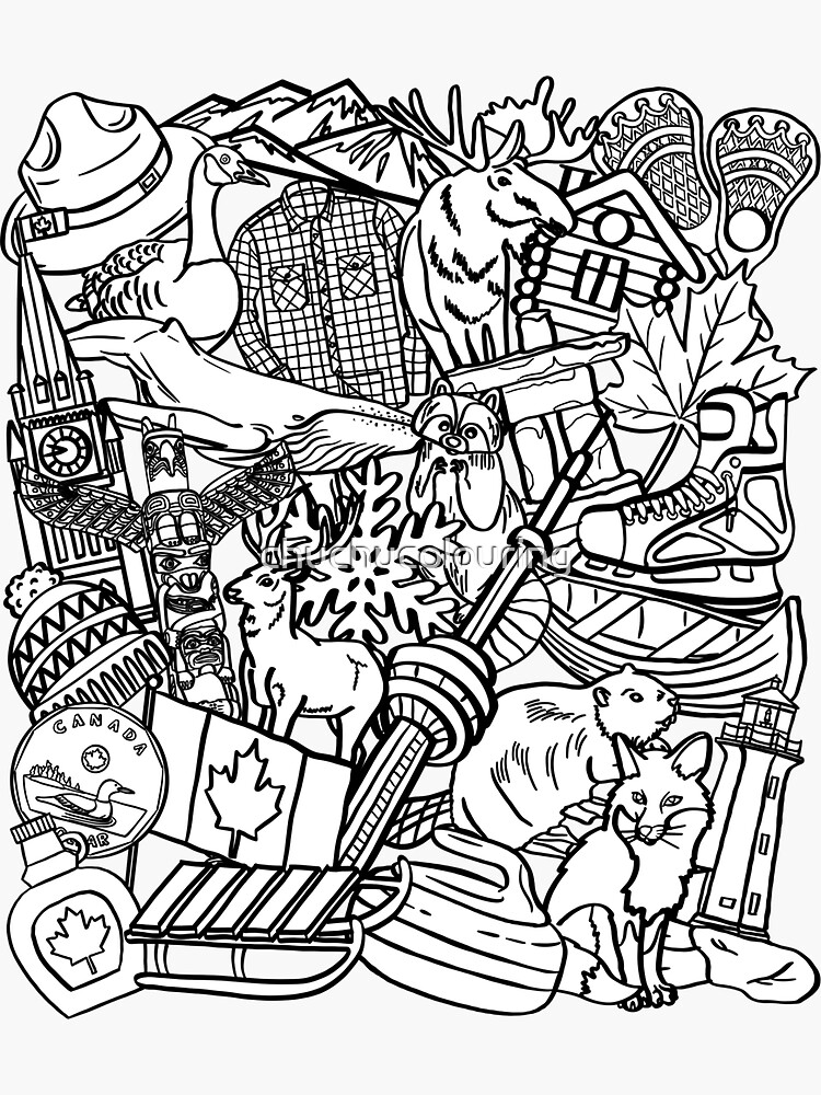Thumbnail 3 of 3, Sticker, Oh Canada | Black Outline designed and sold by chuchucolouring.