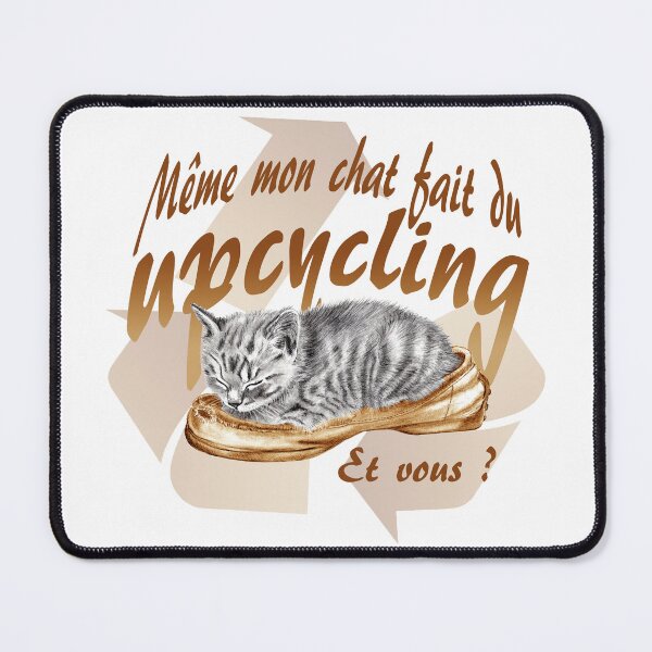 Item preview, Sleeping kitten in old shoe - graphite version, Upcycling text in brown colorized French designed and sold by SylvieG18.