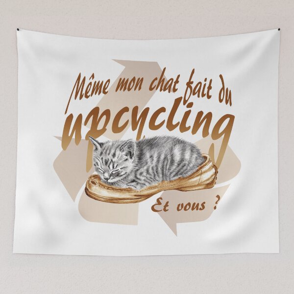 Item preview, Sleeping kitten in old shoe - graphite version, Upcycling text in brown colorized French designed and sold by SylvieG18.
