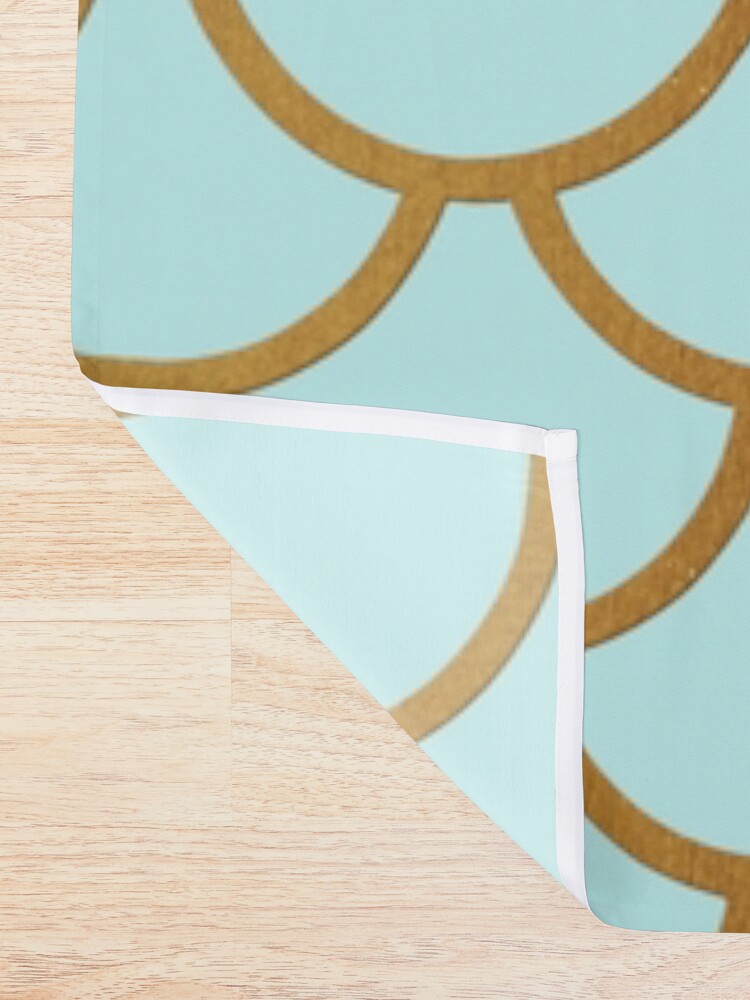 Alternate view of Turquoise Teal and Gold Glitter Mermaid Scales Shower Curtain