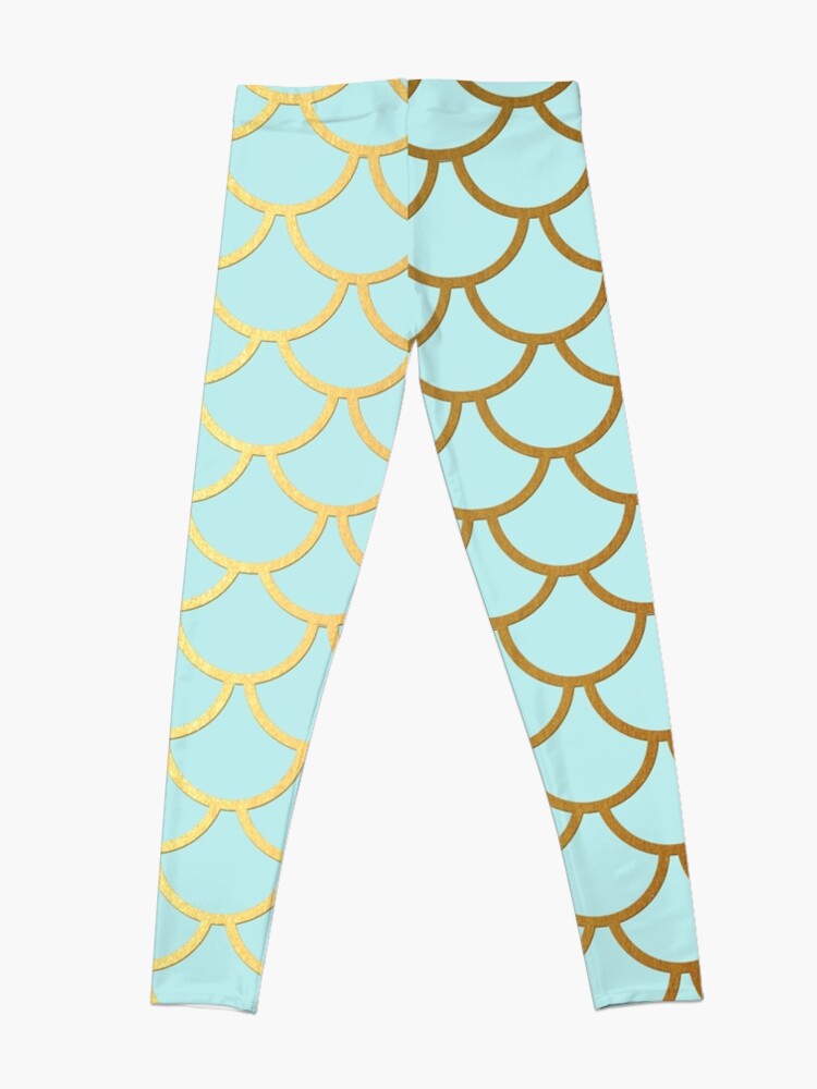 Turquoise Teal and Gold Glitter Mermaid Scales Leggings