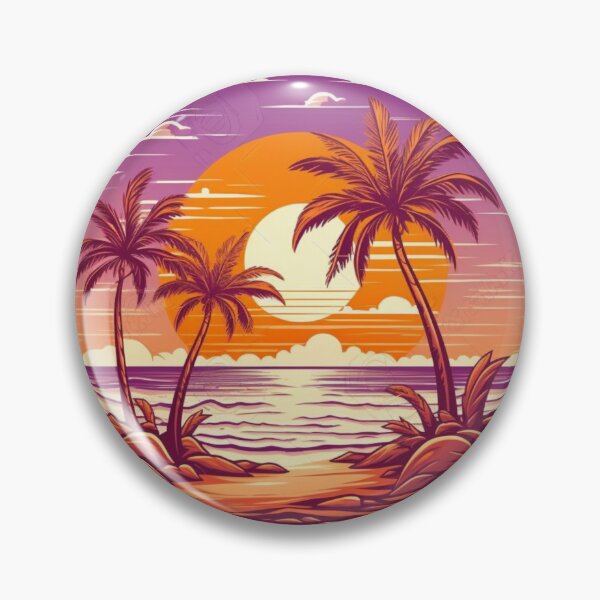 Item preview, Hermosa puesta de sol en una playa | Océano y Olas | Puesta de sol púrpura y naranja | Palmeras | Onda sintética | onda retro designed and sold by AgentToast.