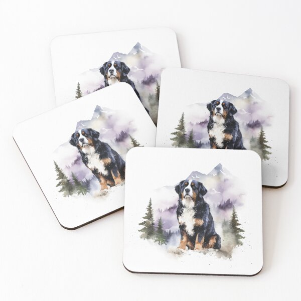 Item preview, Bernese Mountain Dog in the Mountains watercolor art designed and sold by EmmaFinchDesign.