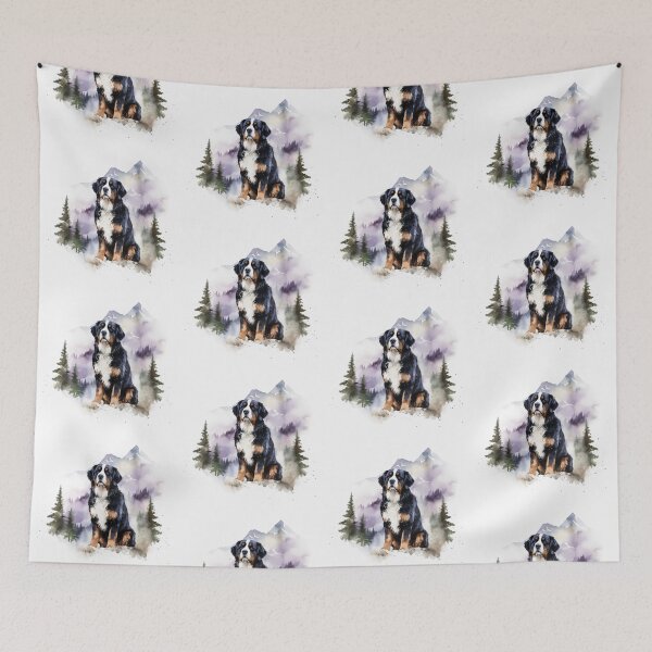 Item preview, Bernese Mountain Dog in the Mountains watercolor art designed and sold by EmmaFinchDesign.