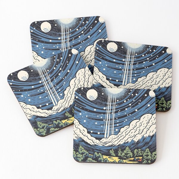 Item preview, Blue, Black, Orange, Green & White Illustration With Stars & Mountains designed and sold by GiveMeMood.