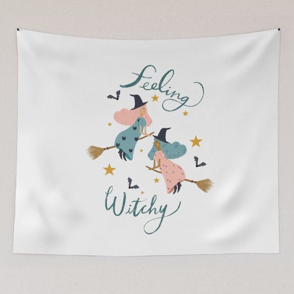 Item preview, "Feeling Witchy" - Hand lettered // Pink and Blue haired witches (Halloween design) designed and sold by maddydoodlesoup.