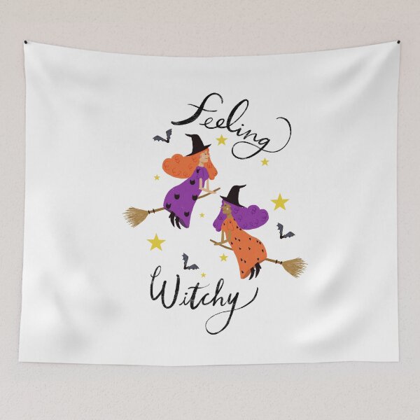 Item preview, "Feeling Witchy" - Hand lettered // Orange & Purple haired witches (Halloween design) designed and sold by maddydoodlesoup.