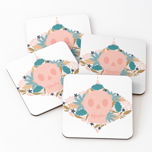 Item preview, Pastel Floral Skulls in pink, blue, and tan designed and sold by maddydoodlesoup.