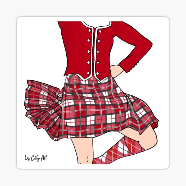Highland Dancer Red Complex Tartan Kilt Sticker