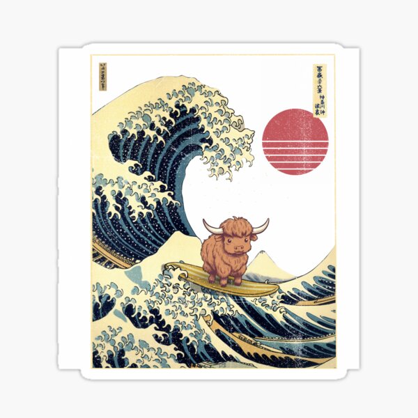Item preview, Highland Cow Kanagawa Japanese Surfing Wave designed and sold by rafaeltto.