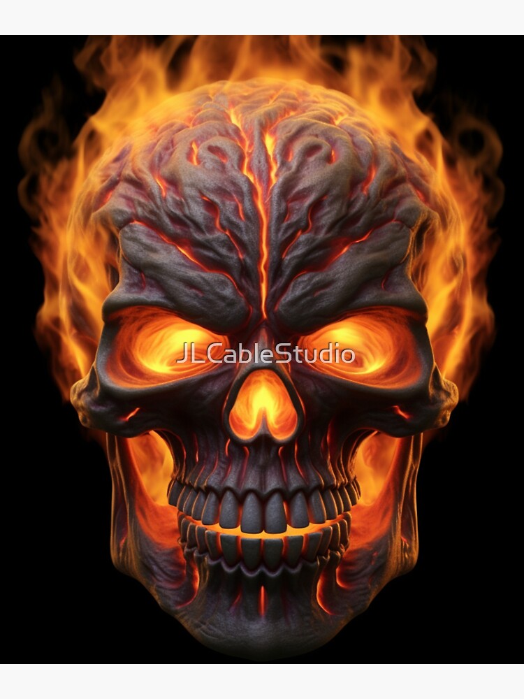 Inferno Cranium: Unleash the Flames with our 3D Skull on Fire Sticker for  Sale by JLCableStudio | Redbubble
