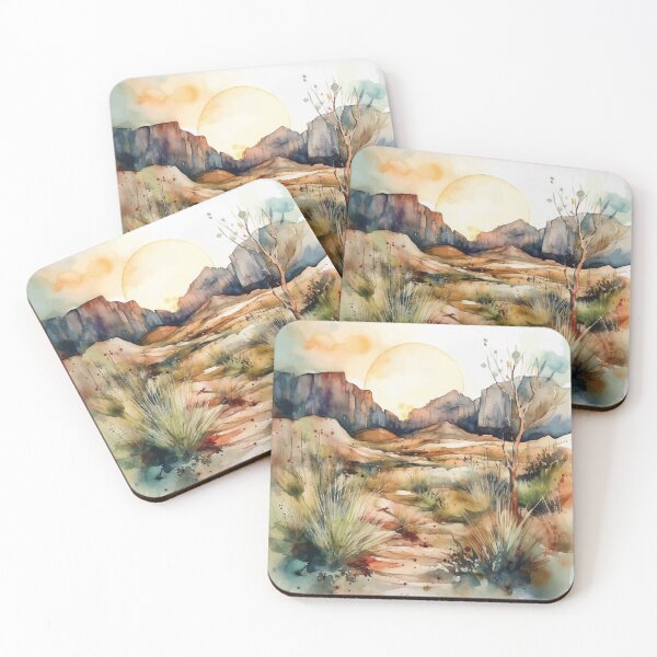Item preview, Sunset over Rocky Cliffs - Boho Desert Landscape Watercolors designed and sold by GVRDesign.