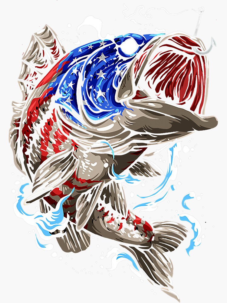 Bass Fish US American Flag Sticker