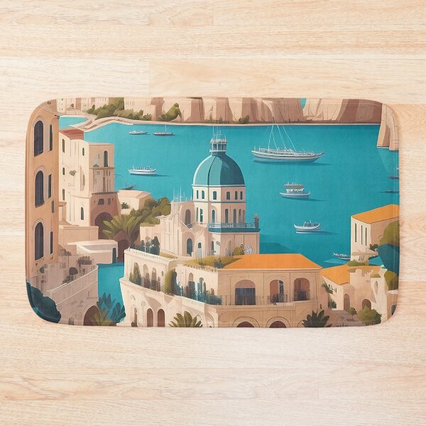 Malta Travel Poster Bath Mat