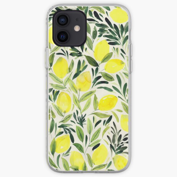 Lemons watercolor on creme white iPhone Soft Case