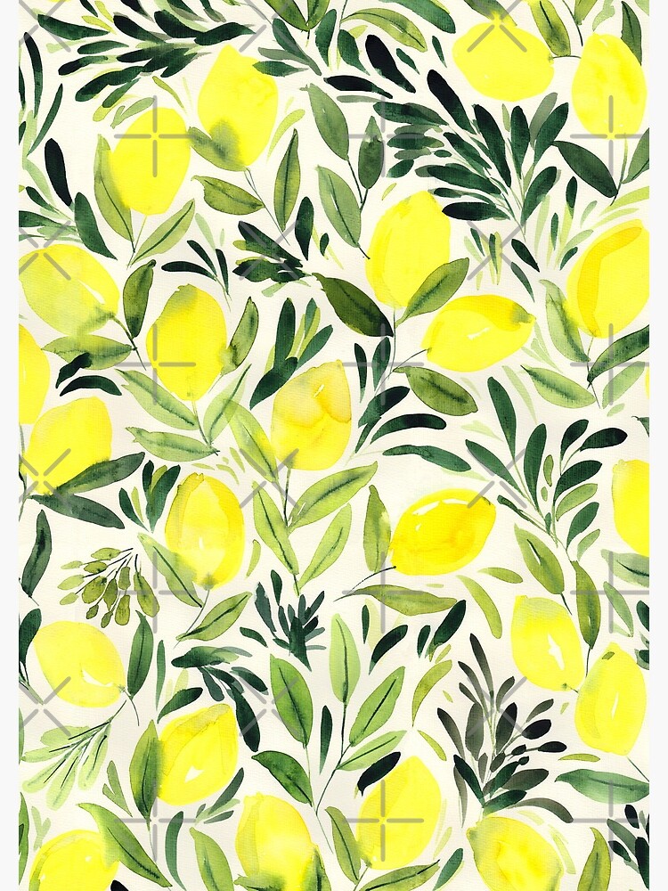Lemons watercolor on creme white by Nozzas