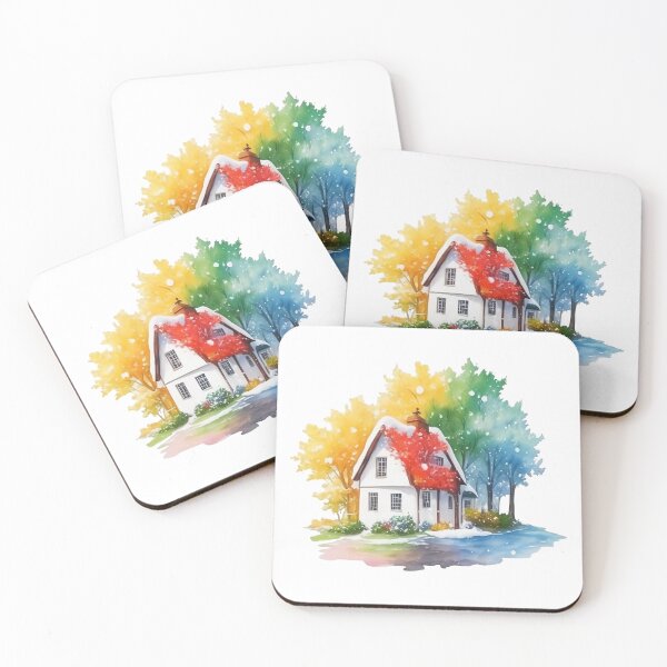 Item preview, Watercolor English cottage house with Autumm and showing outdoor. designed and sold by Jayjaynaenae.